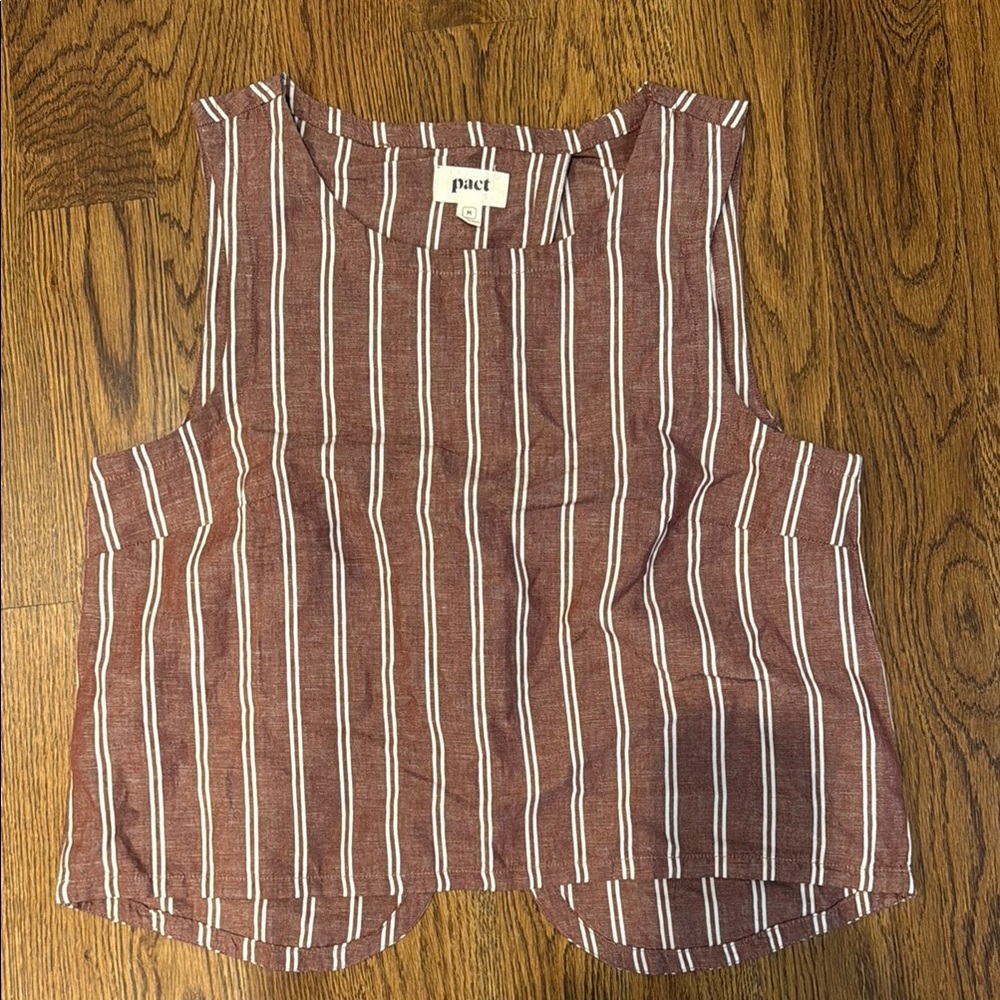 Never worn Pact Brown and White Striped Tank linen Top